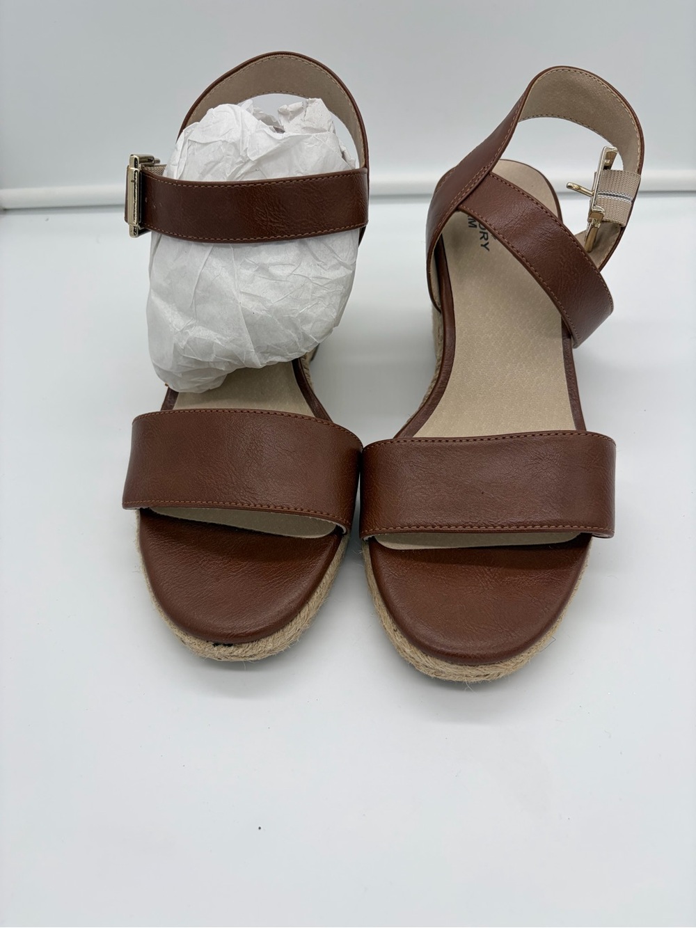 Women’s Brown Leather-Look Ankle Strap Sandals